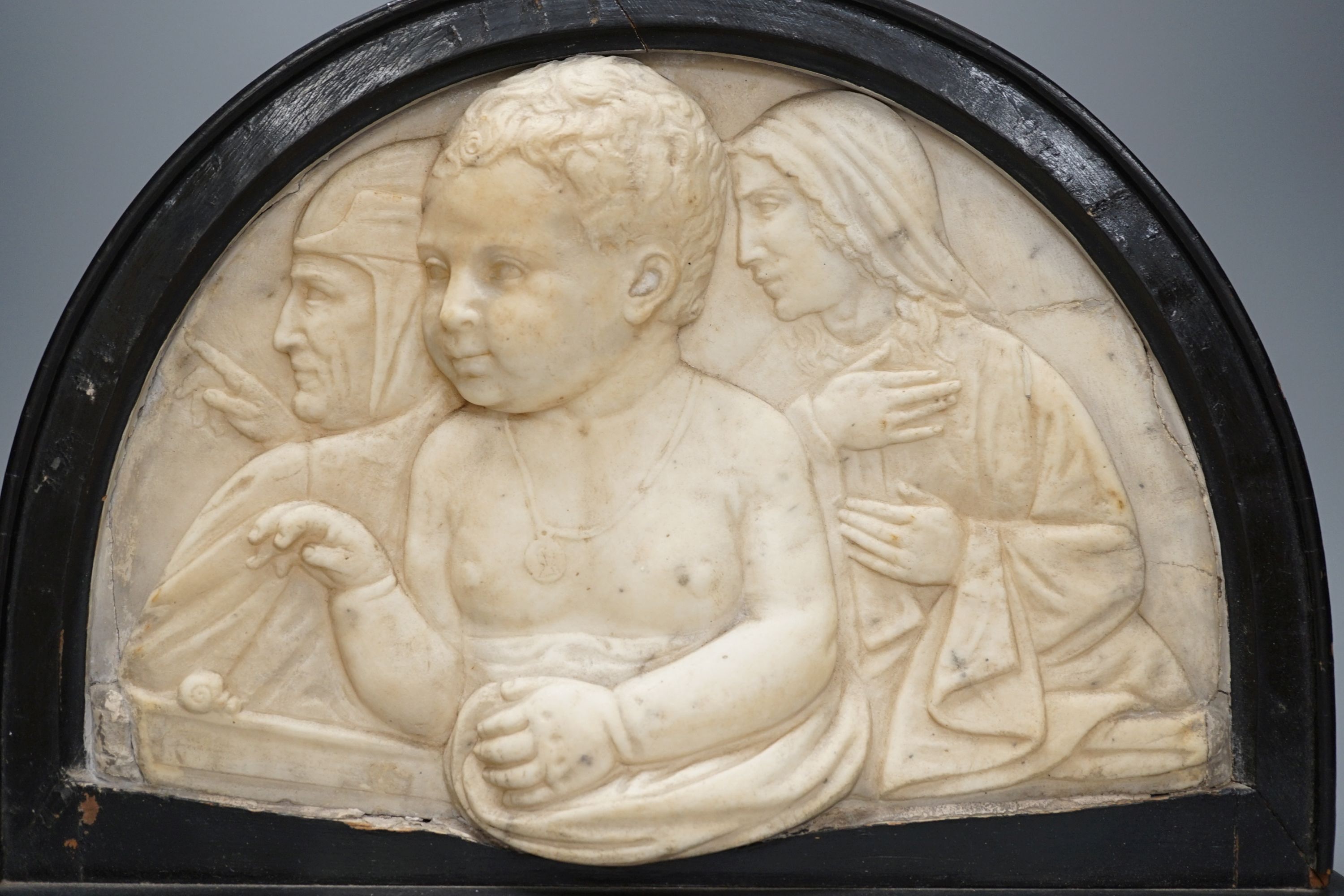 A 19th century carved marble relief of Christ, Dante and Beatrice - 28cm high